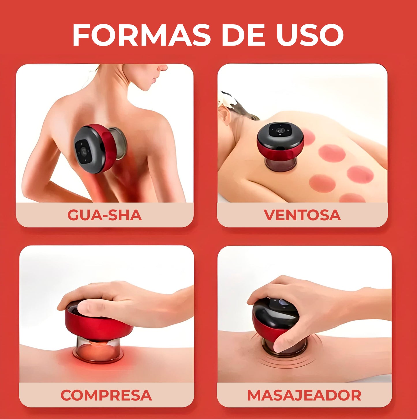 Ventosa Terapéutica Eléctrica Inteligente 4 en 1 con Calor, Succión y Luz Roja