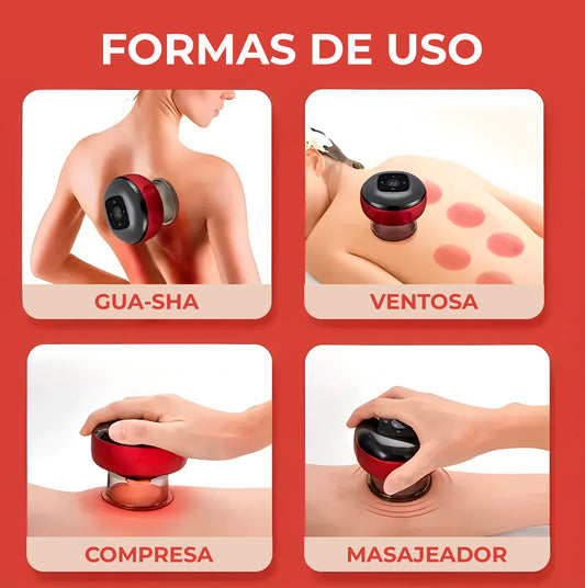 Ventosa Terapéutica Eléctrica Inteligente 4 en 1 con Calor, Succión y Luz Roja