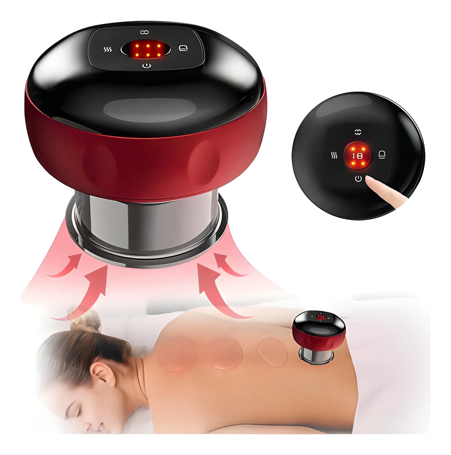 Ventosa Terapéutica Eléctrica Inteligente 4 en 1 con Calor, Succión y Luz Roja