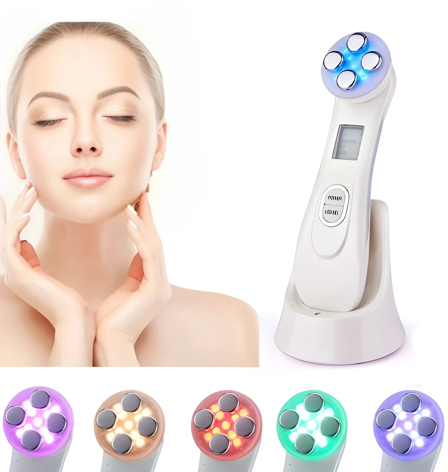 Electroporación Facial con Radiofrecuencia, Microcorriente y Terapia LED 5 Colores